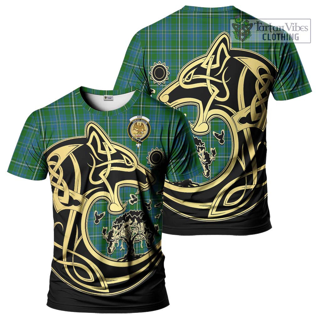 Hay Hunting Tartan T-Shirt with Family Crest Celtic Wolf Style Kid's Shirt - Tartan Vibes Clothing