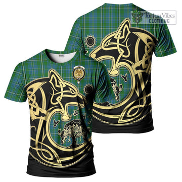 Hay Hunting Tartan T-Shirt with Family Crest Celtic Wolf Style