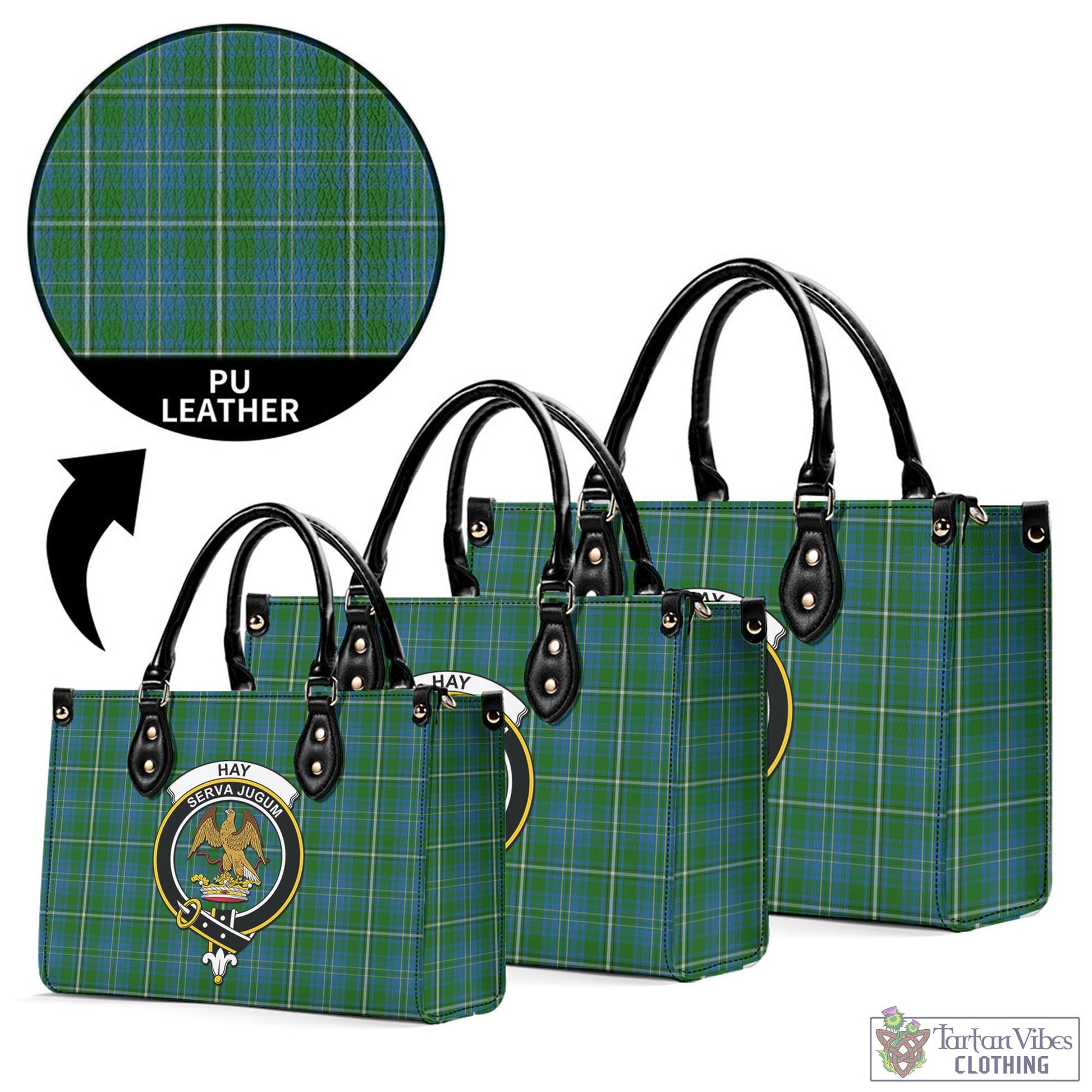 Tartan Vibes Clothing Hay Hunting Tartan Luxury Leather Handbags with Family Crest