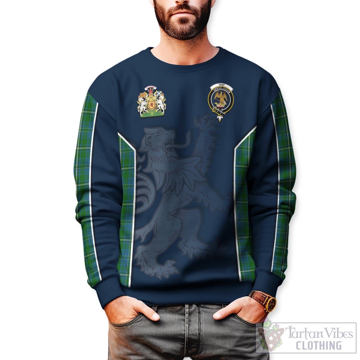 Tartan Vibes Clothing Hay Hunting Tartan Sweater with Family Crest and Lion Rampant Vibes Sport Style