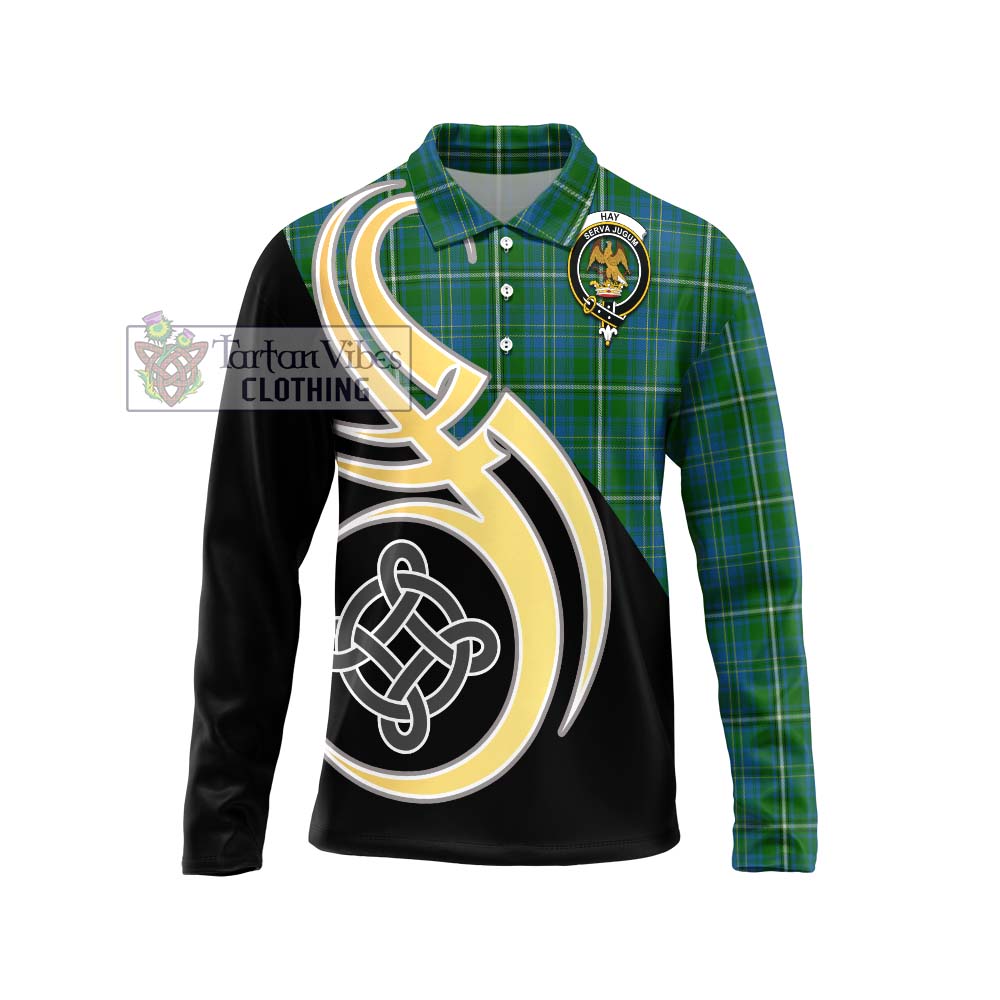 Hay Hunting Tartan Long Sleeve Polo Shirt with Family Crest and Celtic Symbol Style Unisex - Tartan Vibes Clothing