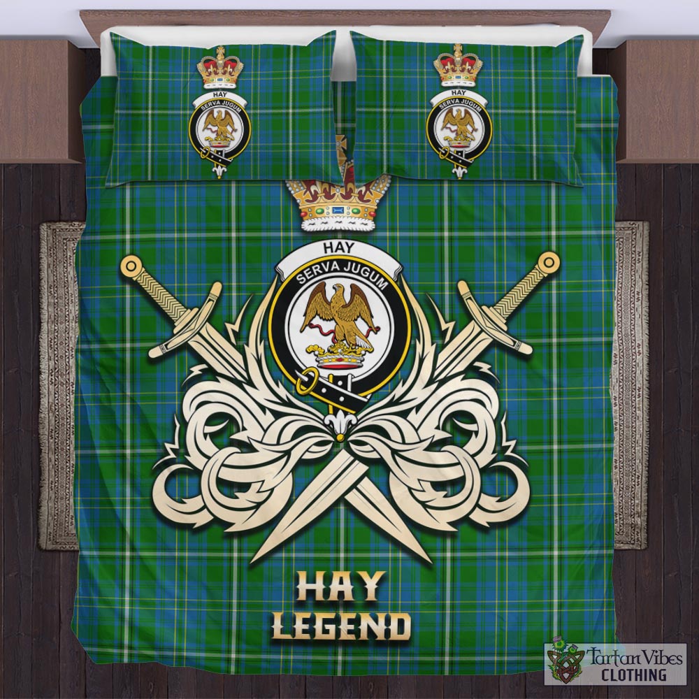 Tartan Vibes Clothing Hay Hunting Tartan Bedding Set with Clan Crest and the Golden Sword of Courageous Legacy