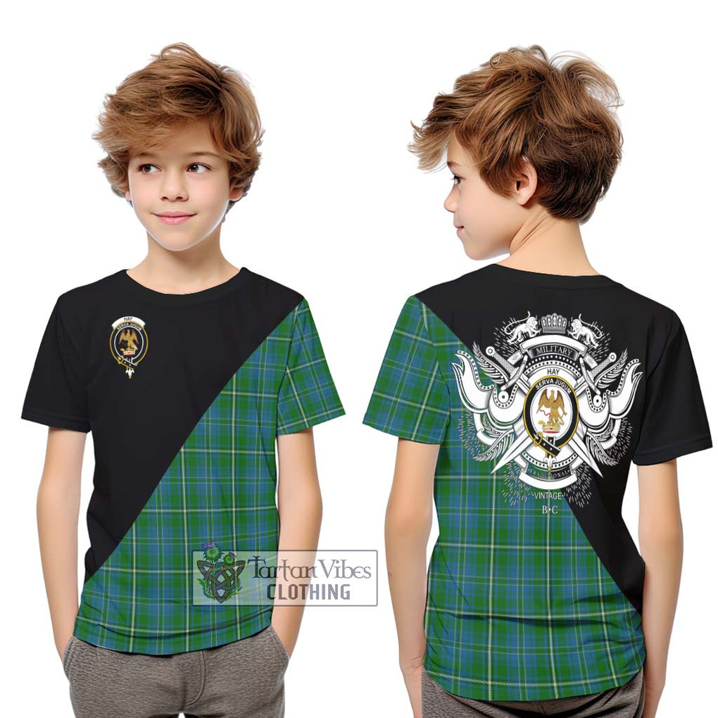 Hay Hunting Tartan Kid T-Shirt with Family Crest and Military Logo Style Youth XL Size14 - Tartanvibesclothing Shop