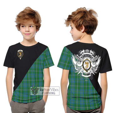 Hay Hunting Tartan Kid T-Shirt with Family Crest and Military Logo Style