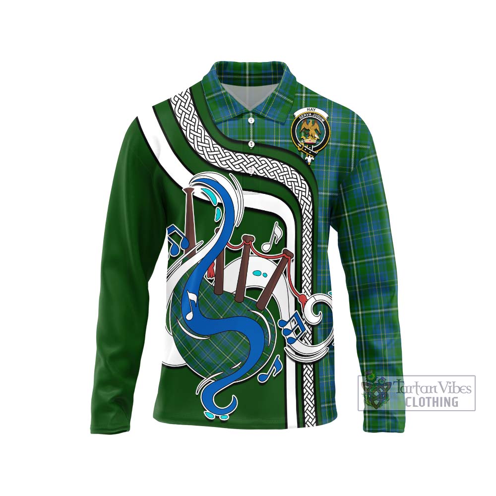 Tartan Vibes Clothing Hay Hunting Tartan Long Sleeve Polo Shirt with Epic Bagpipe Style