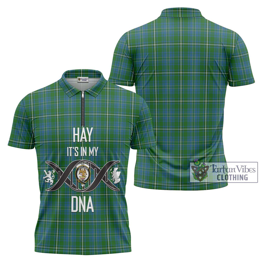 Hay Hunting Tartan Zipper Polo Shirt with Family Crest DNA In Me Style Unisex - Tartanvibesclothing Shop