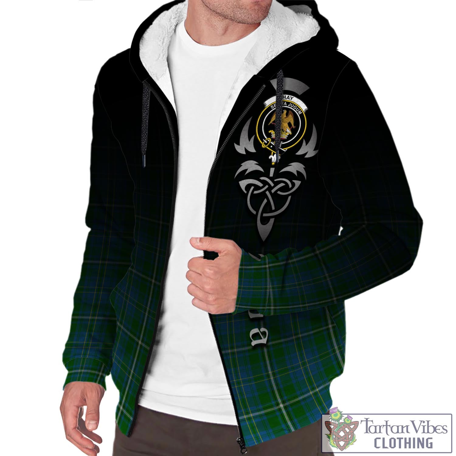 Tartan Vibes Clothing Hay Hunting Tartan Sherpa Hoodie Featuring Alba Gu Brath Family Crest Celtic Inspired