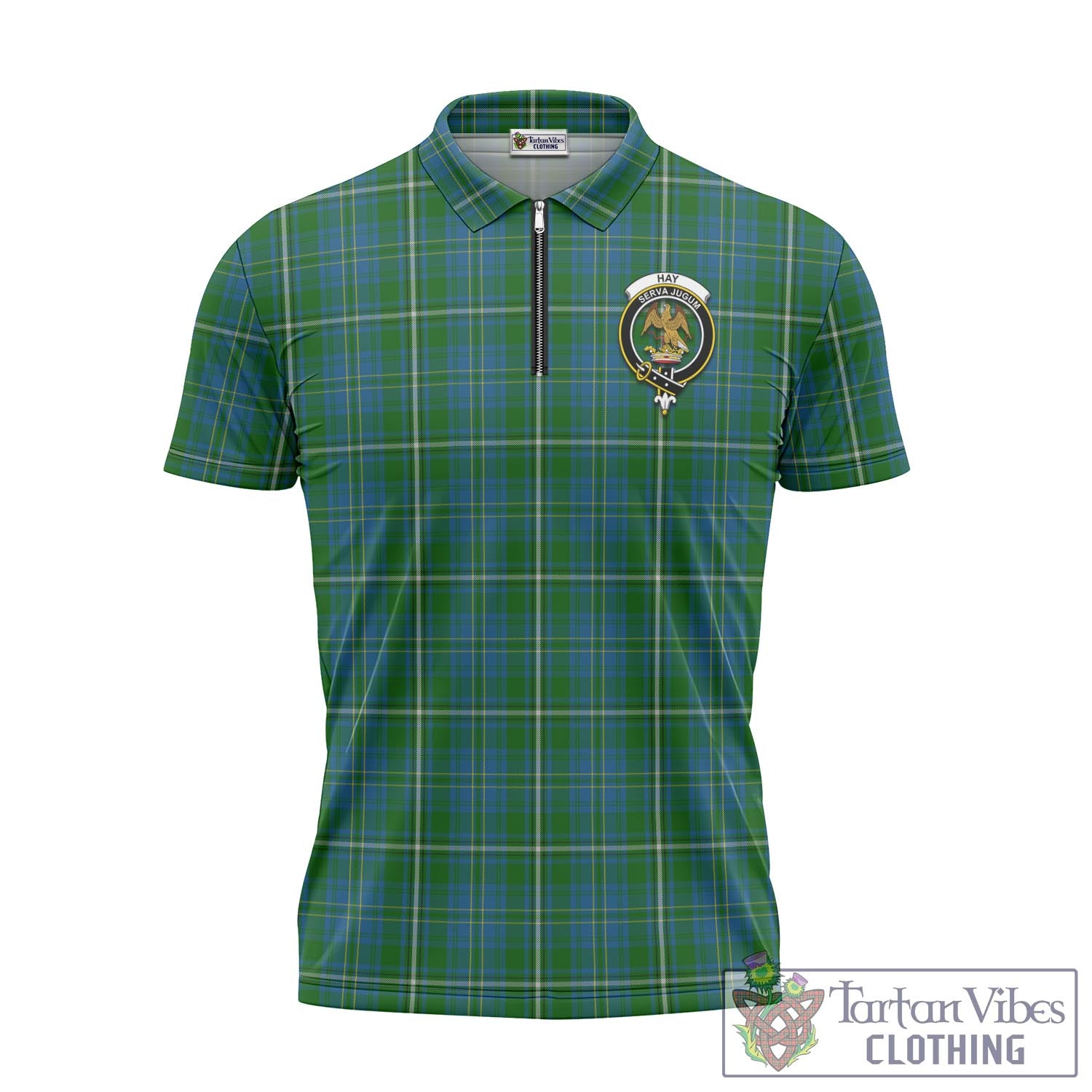 Tartan Vibes Clothing Hay Hunting Tartan Zipper Polo Shirt with Family Crest