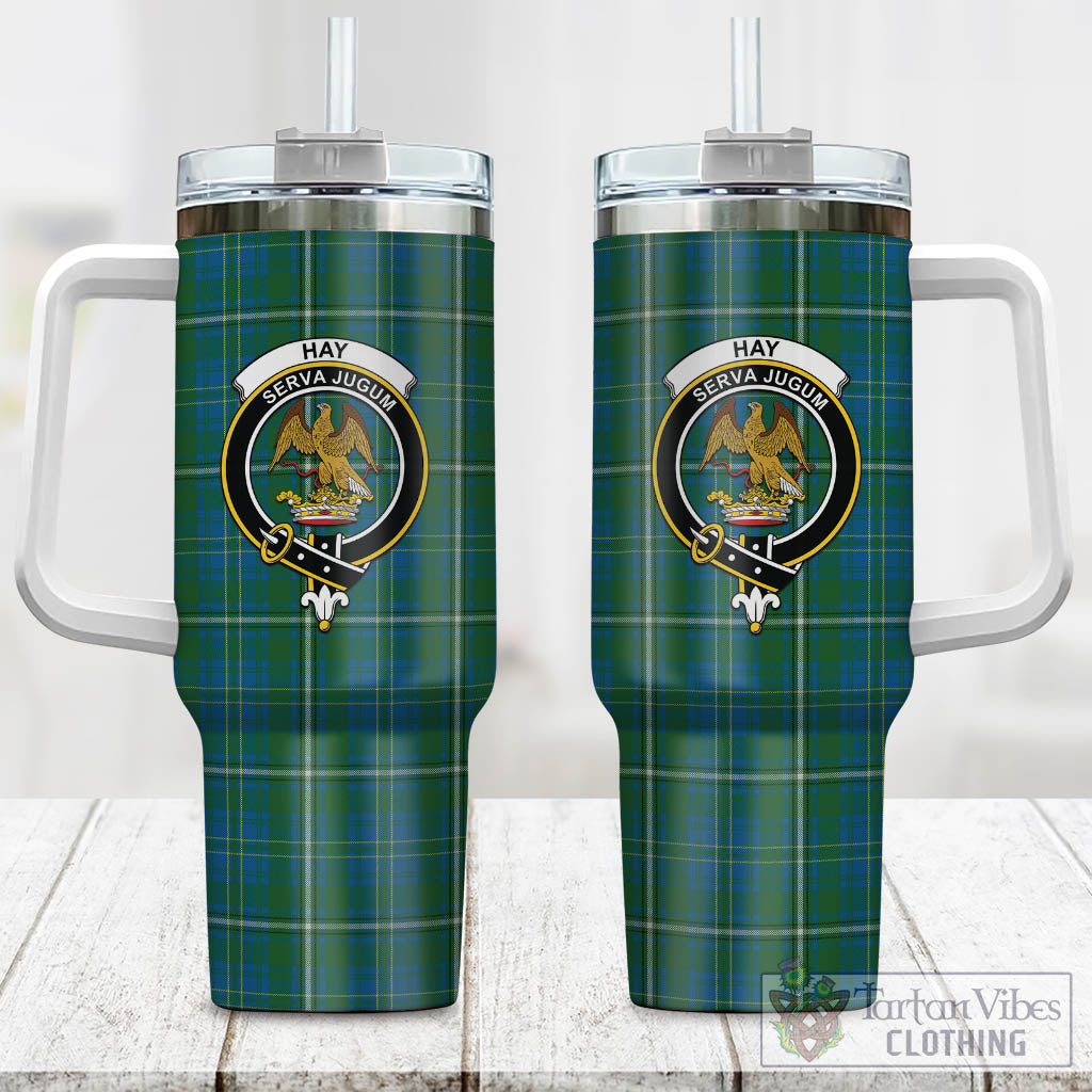 Tartan Vibes Clothing Hay Hunting Tartan and Family Crest Tumbler with Handle