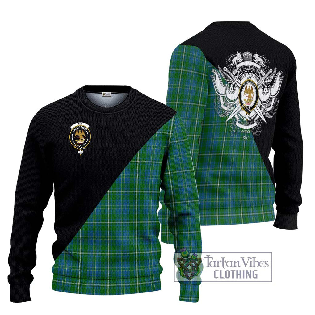 Hay Hunting Tartan Knitted Sweater with Family Crest and Military Logo Style Unisex - Tartanvibesclothing Shop