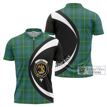 Hay Hunting Tartan Zipper Polo Shirt with Family Crest Circle Style