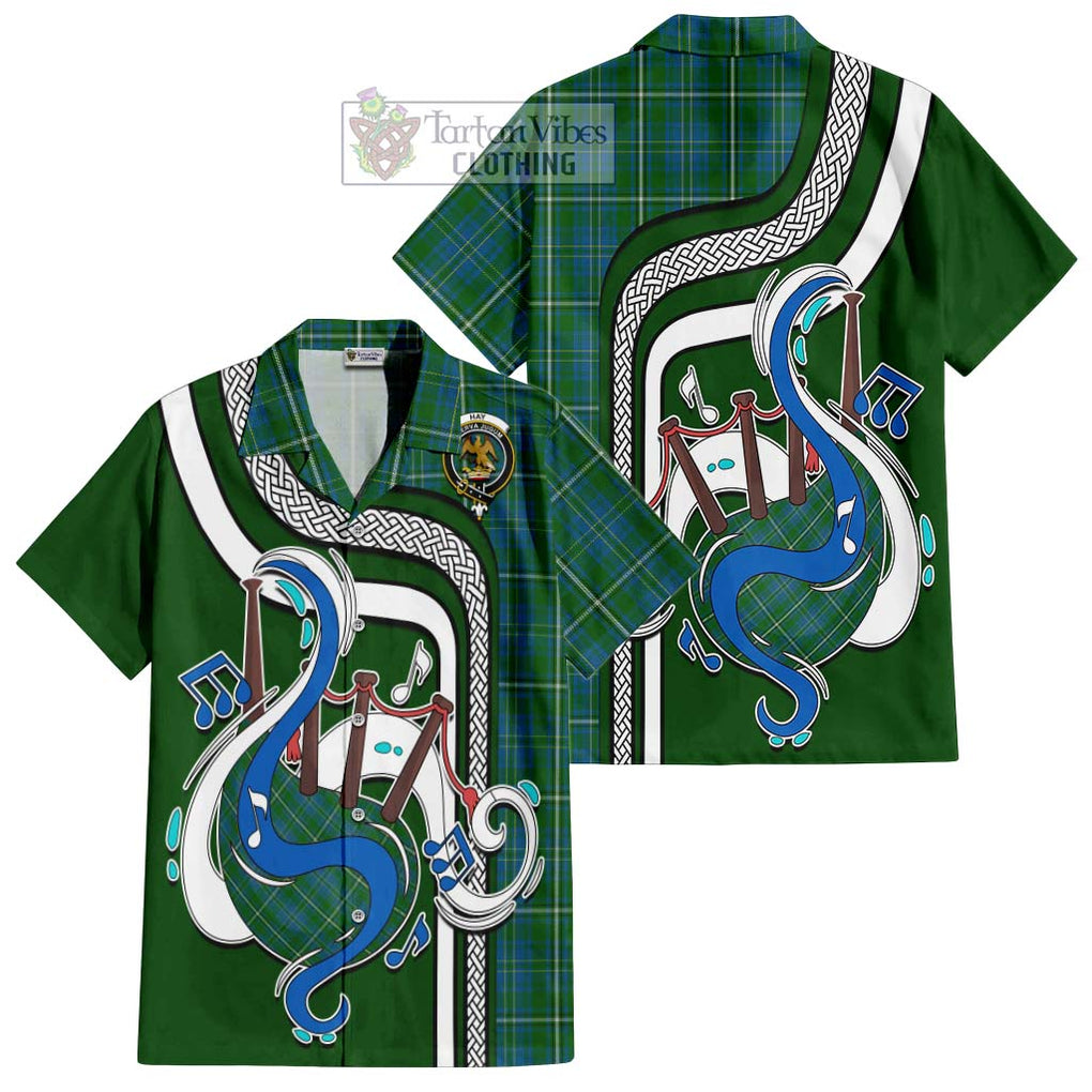 Hay Hunting Tartan Short Sleeve Button Shirt with Epic Bagpipe Style Kid - Tartanvibesclothing Shop