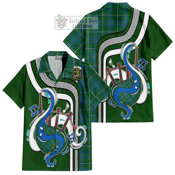 Hay Hunting Tartan Short Sleeve Button Shirt with Epic Bagpipe Style