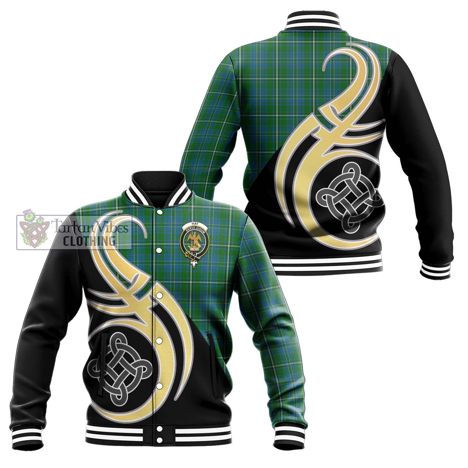 Hay Hunting Tartan Baseball Jacket with Family Crest and Celtic Symbol Style Unisex - Tartan Vibes Clothing