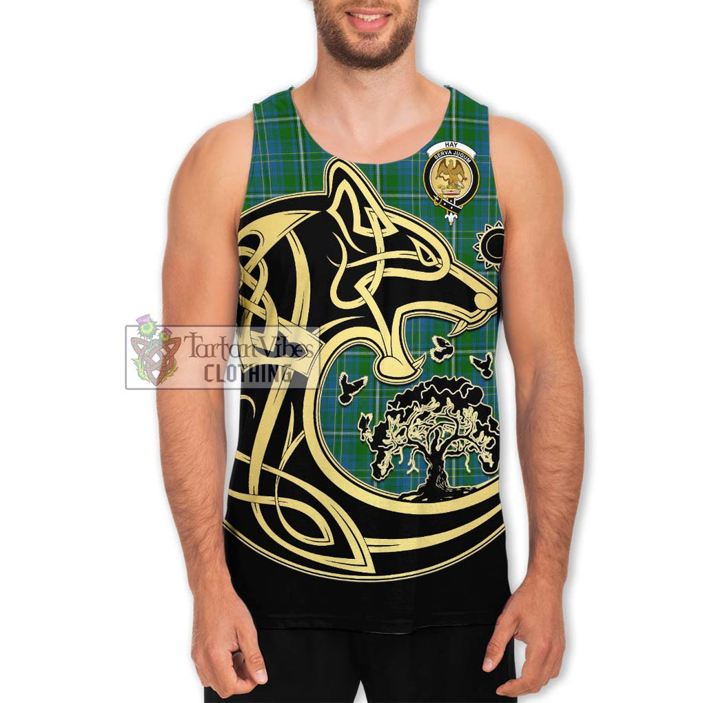 Hay Hunting Tartan Men's Tank Top with Family Crest Celtic Wolf Style Men - Tartan Vibes Clothing