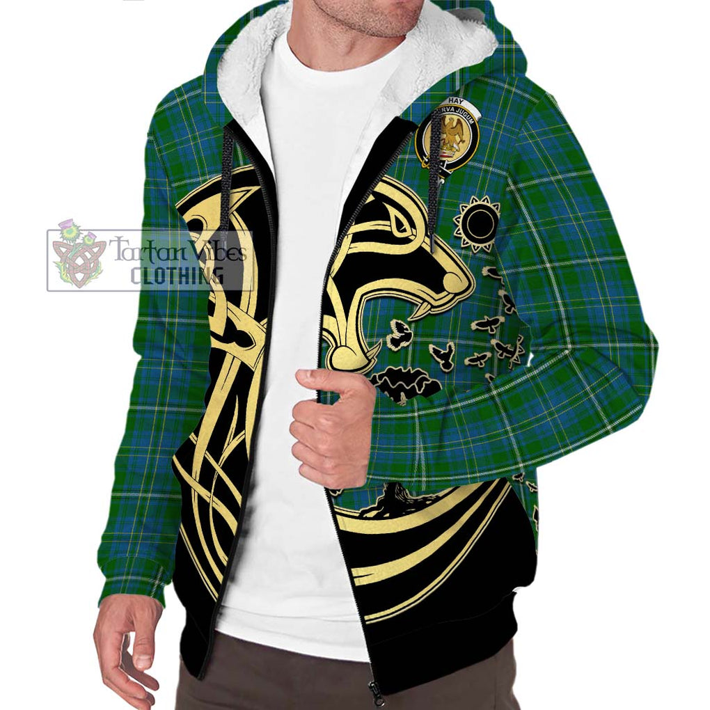 Hay Hunting Tartan Sherpa Hoodie with Family Crest Celtic Wolf Style Unisex S - Tartan Vibes Clothing