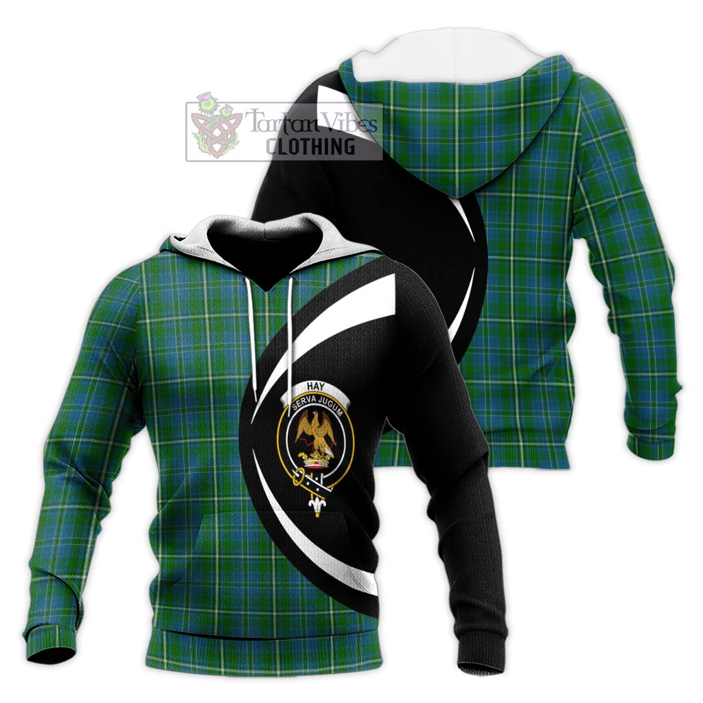 Hay Hunting Tartan Knitted Hoodie with Family Crest Circle Style Unisex Knitted Pullover Hoodie - Tartan Vibes Clothing