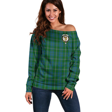 Hay Hunting Tartan Off Shoulder Women Sweater with Family Crest