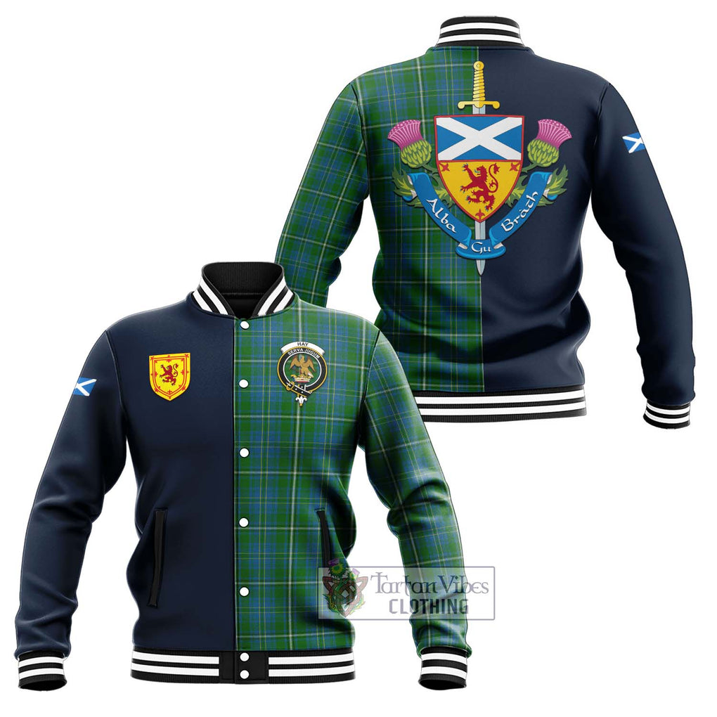 Tartan Vibes Clothing Hay Hunting Tartan Baseball Jacket with Scottish Lion Royal Arm Half Style