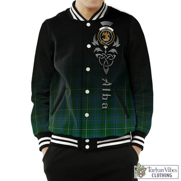 Hay Hunting Tartan Baseball Jacket Featuring Alba Gu Brath Family Crest Celtic Inspired