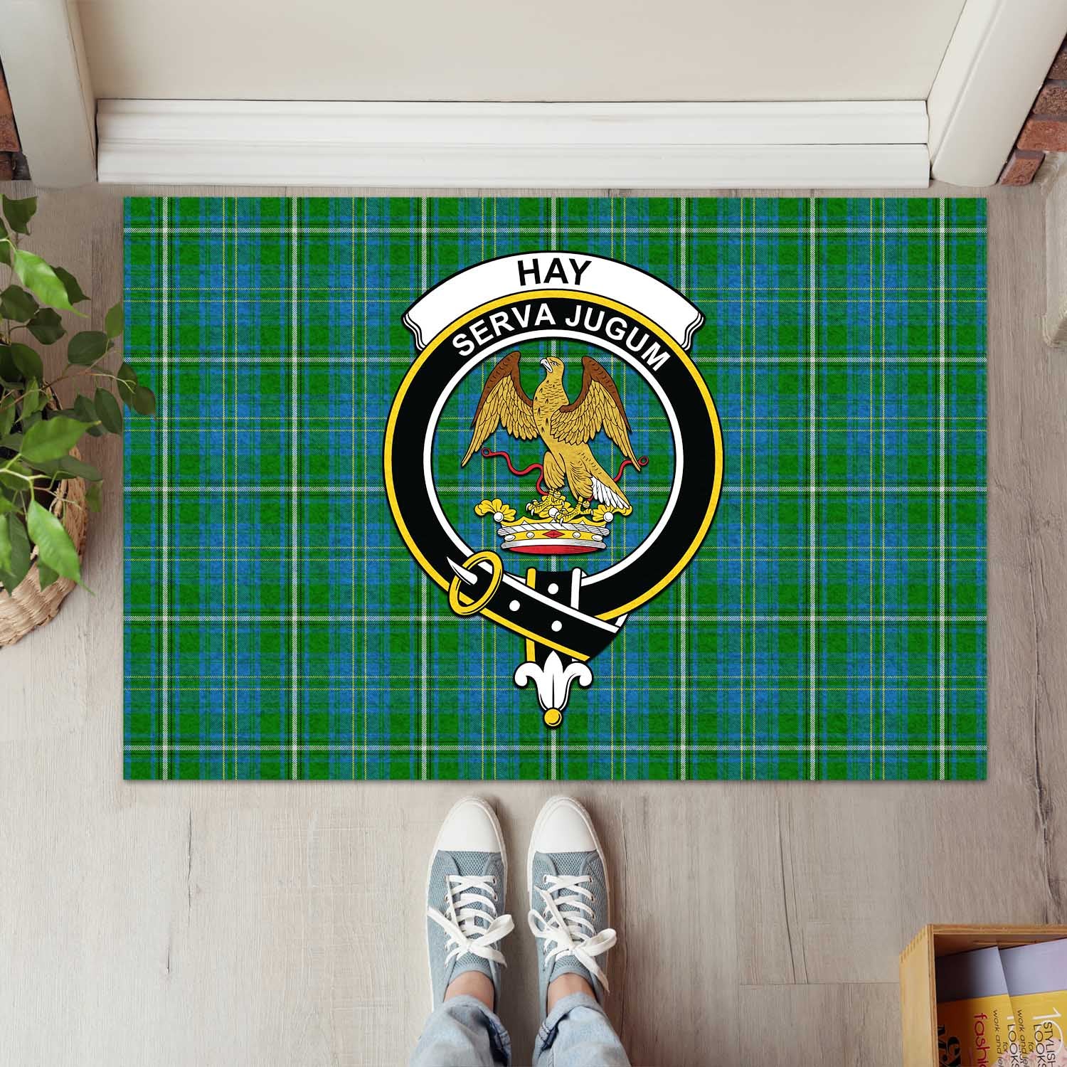 Hay Hunting Tartan Door Mat with Family Crest - Tartanvibesclothing