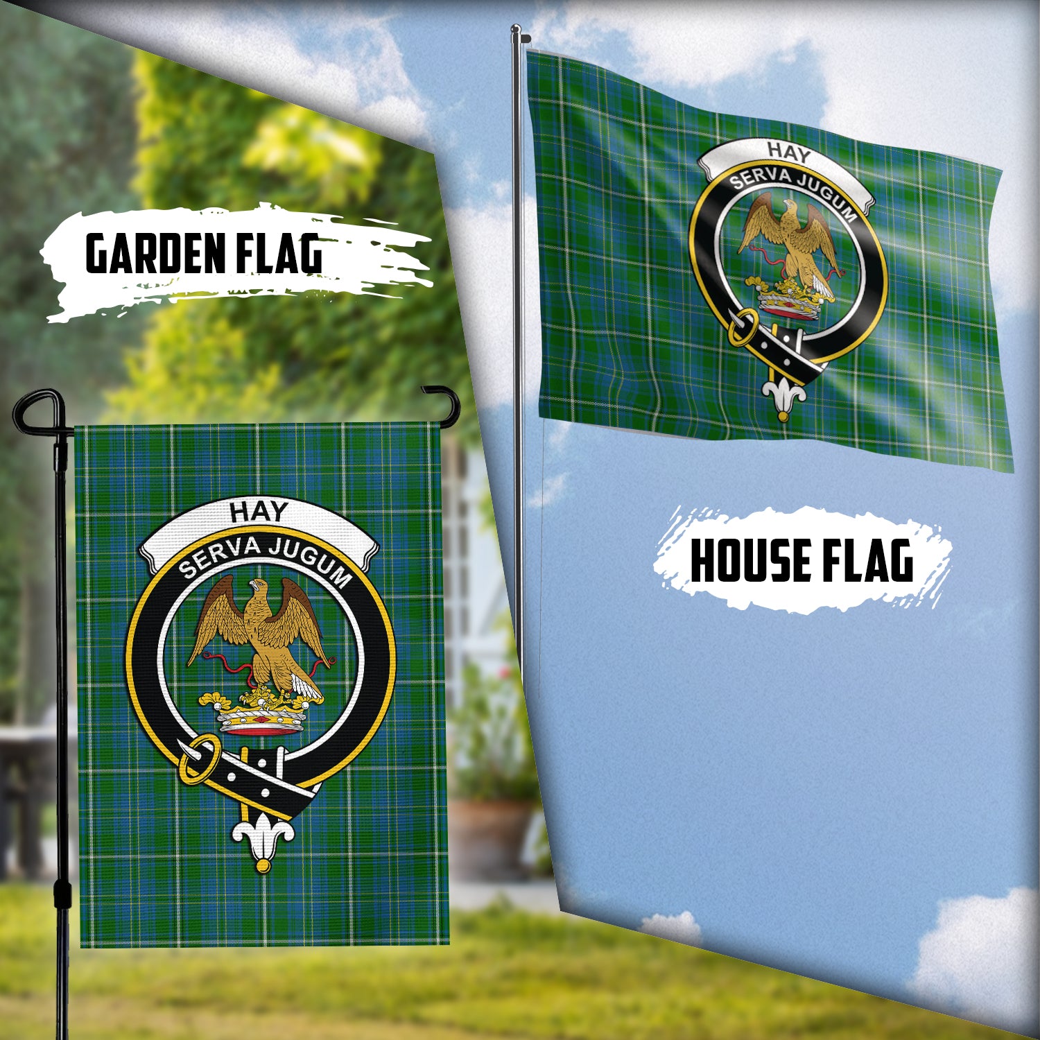 Hay Hunting Tartan Flag with Family Crest Garden Flag (Vertical) - Tartan Vibes Clothing