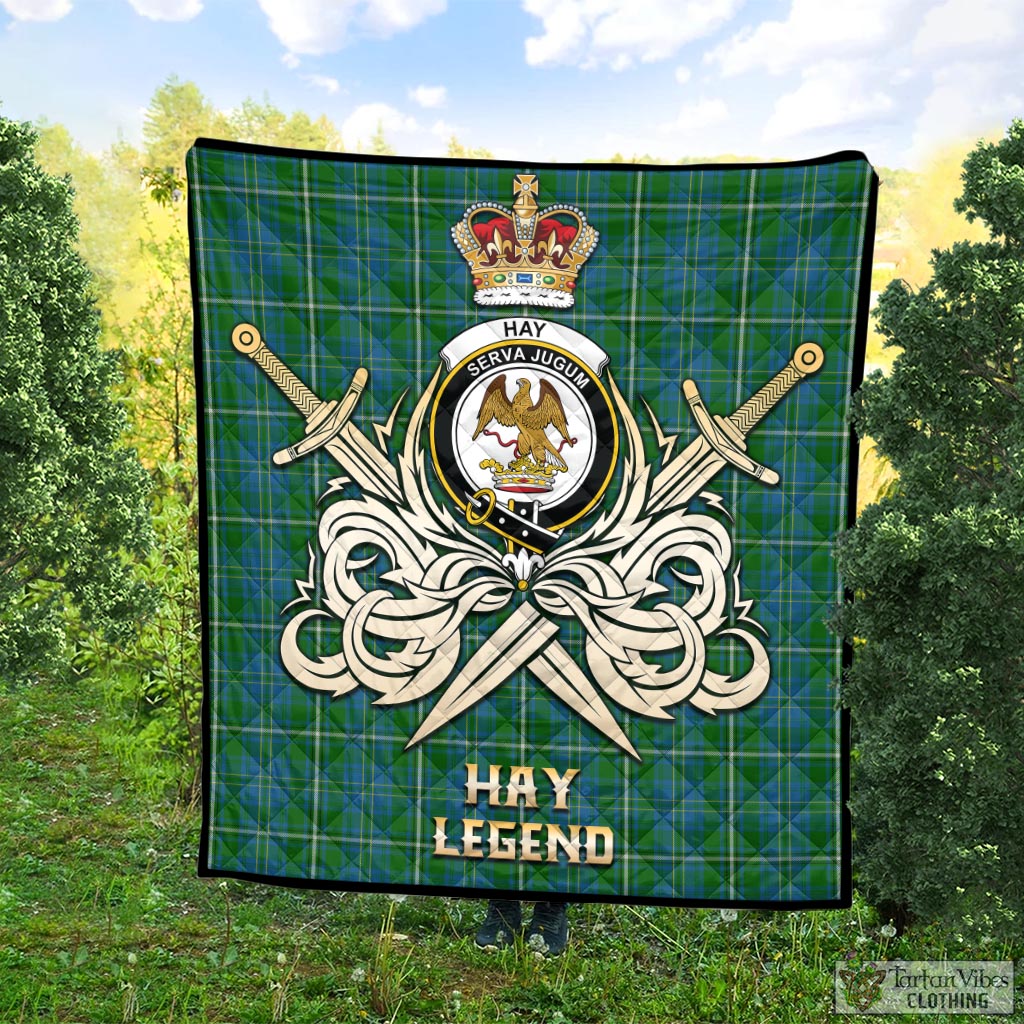 Tartan Vibes Clothing Hay Hunting Tartan Quilt with Clan Crest and the Golden Sword of Courageous Legacy