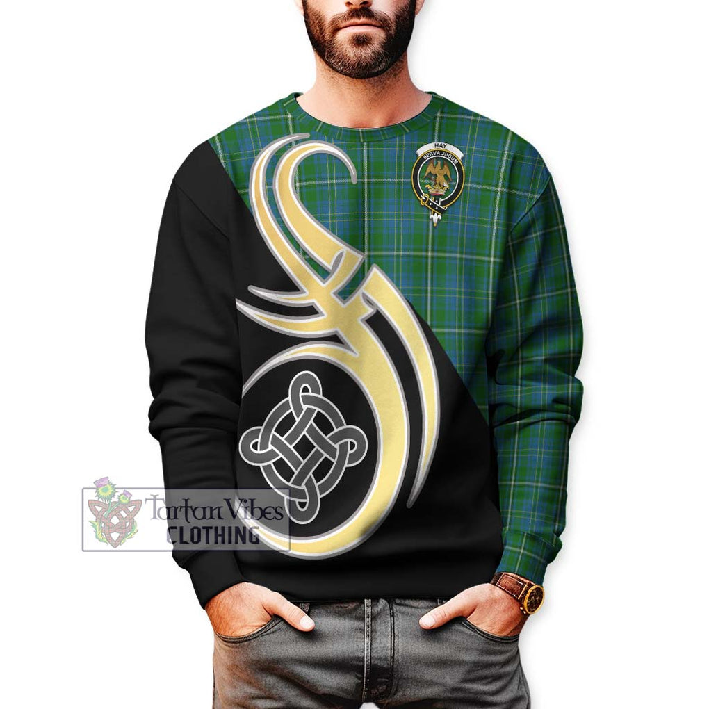 Hay Hunting Tartan Sweatshirt with Family Crest and Celtic Symbol Style Unisex - Tartan Vibes Clothing