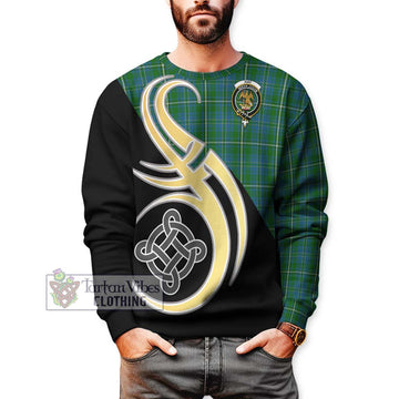 Hay Hunting Tartan Sweatshirt with Family Crest and Celtic Symbol Style