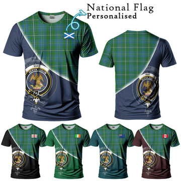 Hay Hunting Tartan T-Shirt with Personalised National Flag and Family Crest Half Style