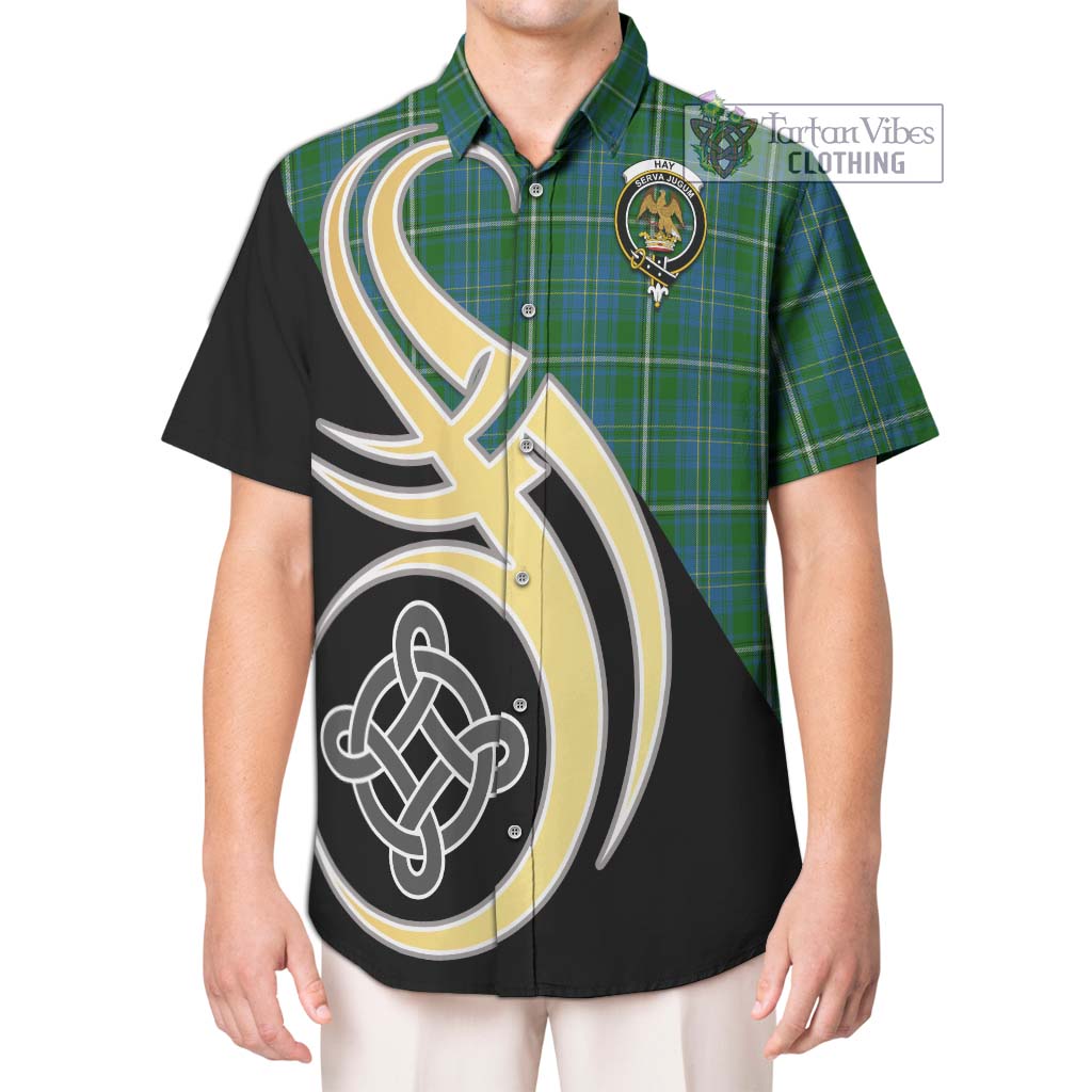 Hay Hunting Tartan Short Sleeve Button Shirt with Family Crest and Celtic Symbol Style Kid - Tartan Vibes Clothing