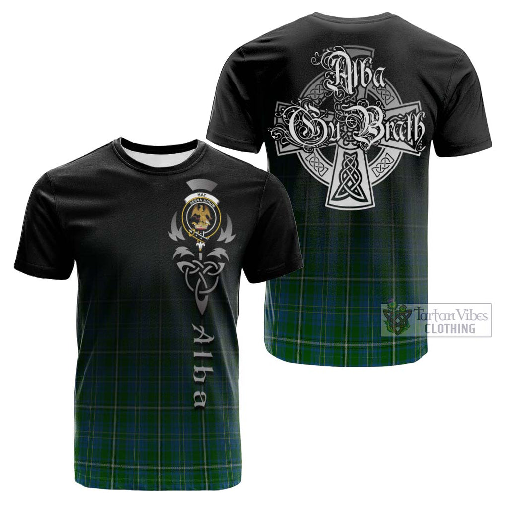 Tartan Vibes Clothing Hay Hunting Tartan Cotton T-shirt Featuring Alba Gu Brath Family Crest Celtic Inspired