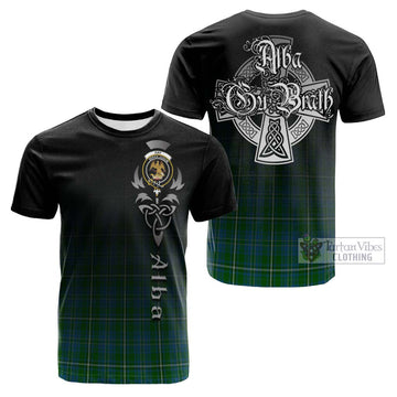 Hay Hunting Tartan Cotton T-shirt Featuring Alba Gu Brath Family Crest Celtic Inspired