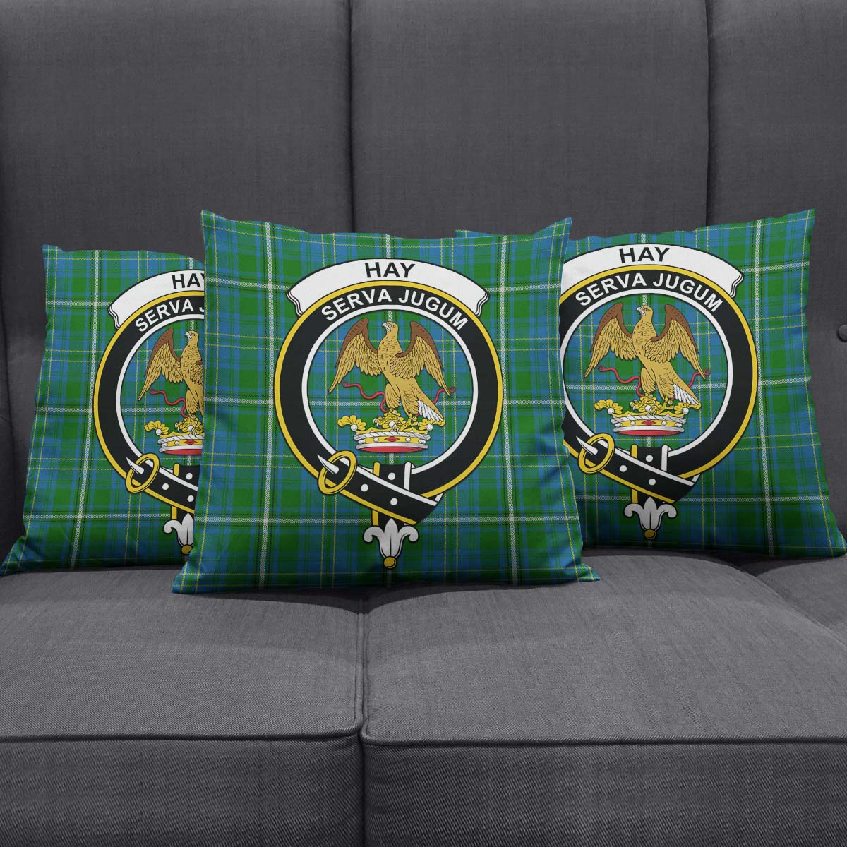 Hay Hunting Tartan Pillow Cover with Family Crest Square Pillow Cover - Tartanvibesclothing