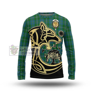 Hay Hunting Tartan Long Sleeve T-Shirt with Family Crest Celtic Wolf Style