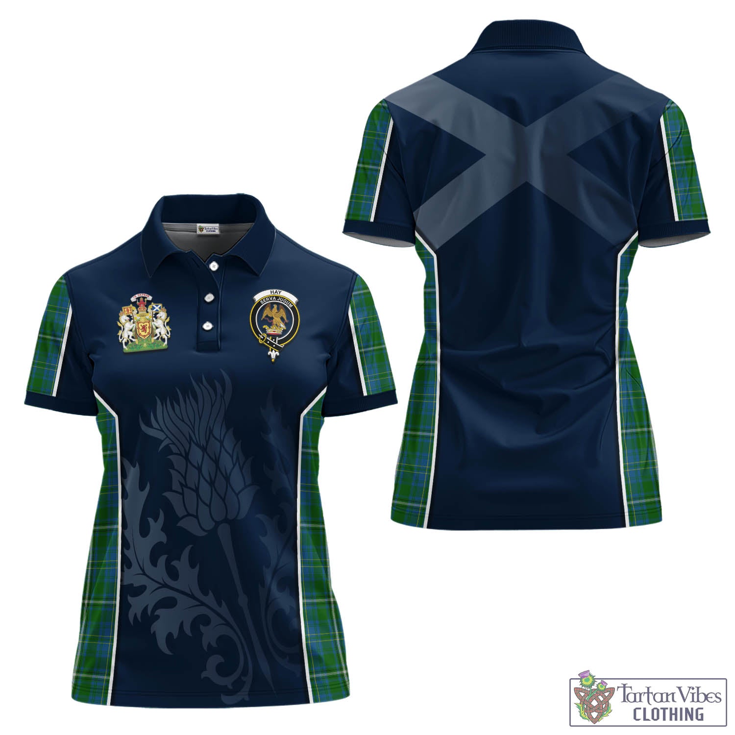 Tartan Vibes Clothing Hay Hunting Tartan Women's Polo Shirt with Family Crest and Scottish Thistle Vibes Sport Style