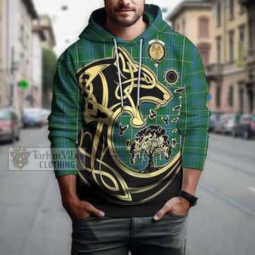 Hay Hunting Tartan Hoodie with Family Crest Celtic Wolf Style