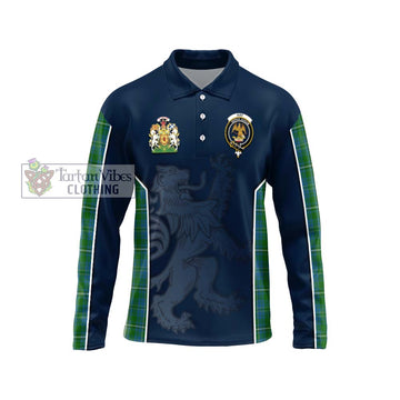 Hay Hunting Tartan Long Sleeve Polo Shirt with Family Crest and Lion Rampant Vibes Sport Style