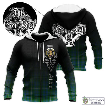 Hay Hunting Tartan Knitted Hoodie Featuring Alba Gu Brath Family Crest Celtic Inspired