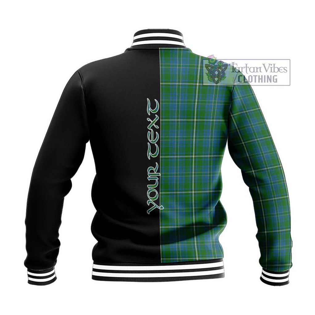 Hay Hunting Tartan Baseball Jacket with Family Crest and Half Of Me Style - Tartanvibesclothing Shop