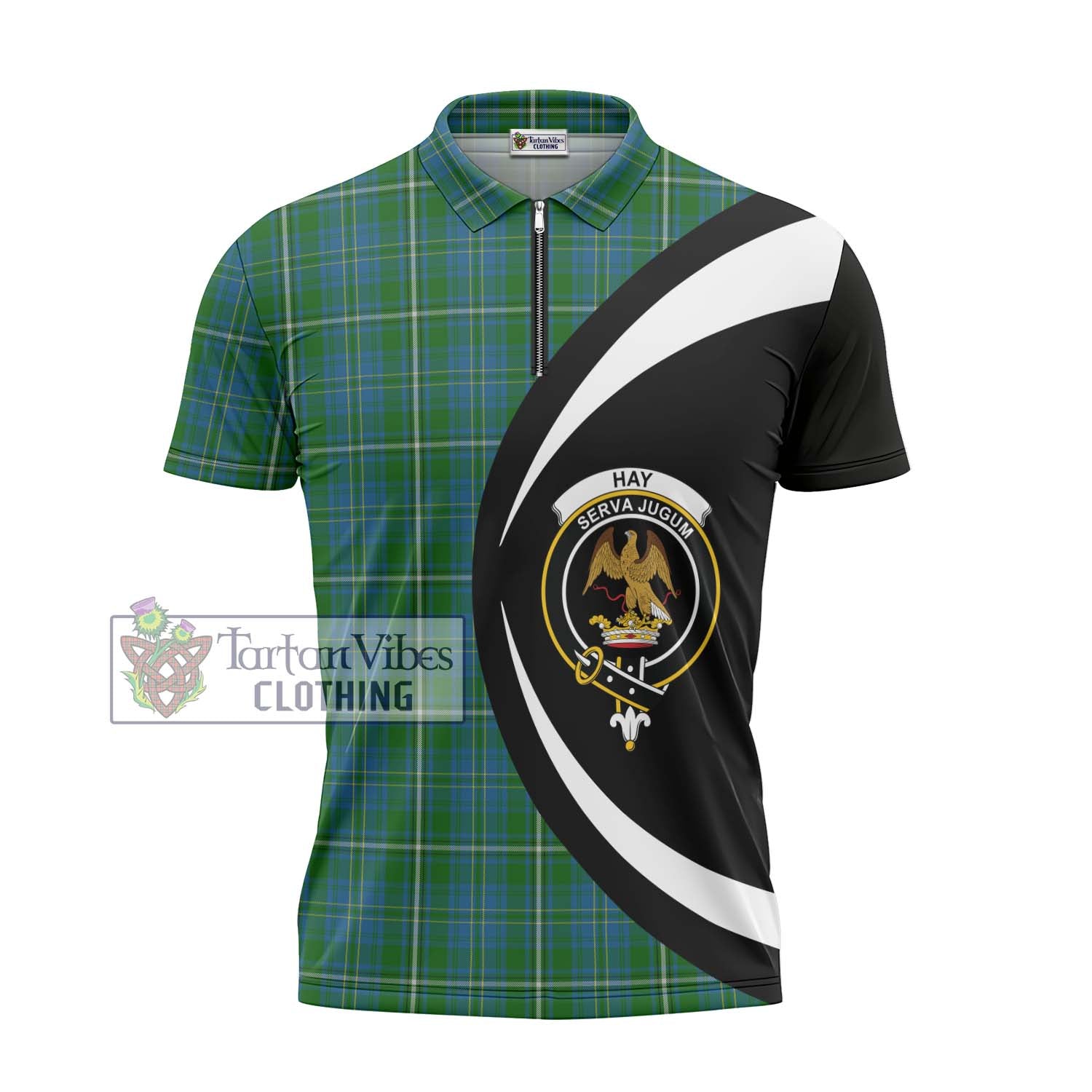 Tartan Vibes Clothing Hay Hunting Tartan Zipper Polo Shirt with Family Crest Circle Style