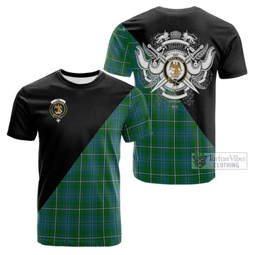 Hay Hunting Tartan Cotton T-shirt with Family Crest and Military Logo Style