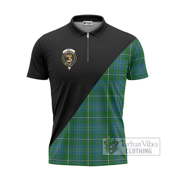 Hay Hunting Tartan Zipper Polo Shirt with Family Crest and Military Logo Style