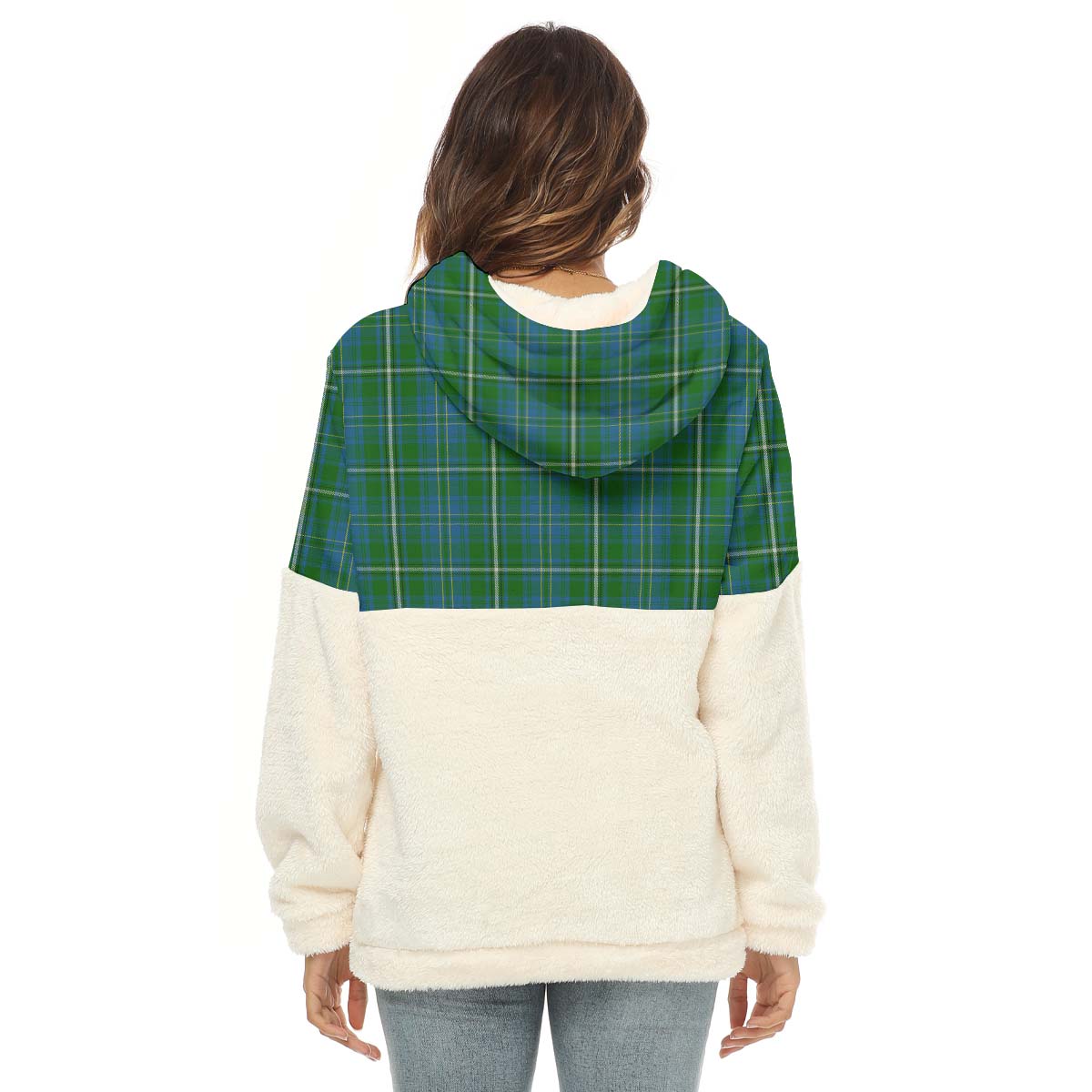 Hay Hunting Tartan Women's Borg Fleece Hoodie With Half Zip - Tartan Vibes Clothing