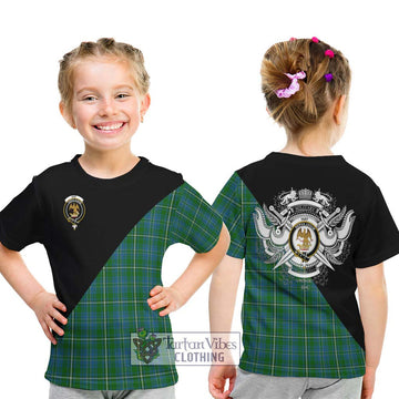 Hay Hunting Tartan Kid T-Shirt with Family Crest and Military Logo Style