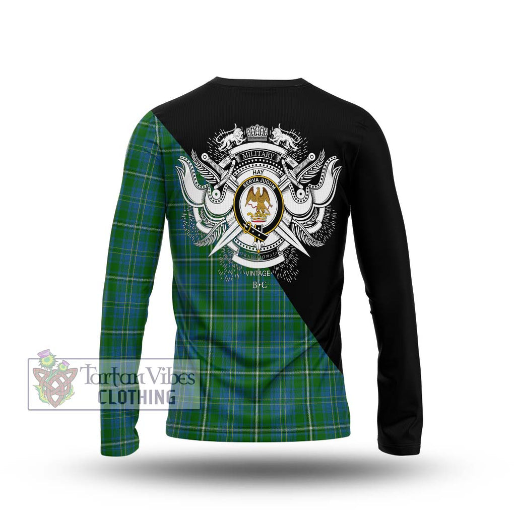 Hay Hunting Tartan Long Sleeve T-Shirt with Family Crest and Military Logo Style - Tartanvibesclothing Shop