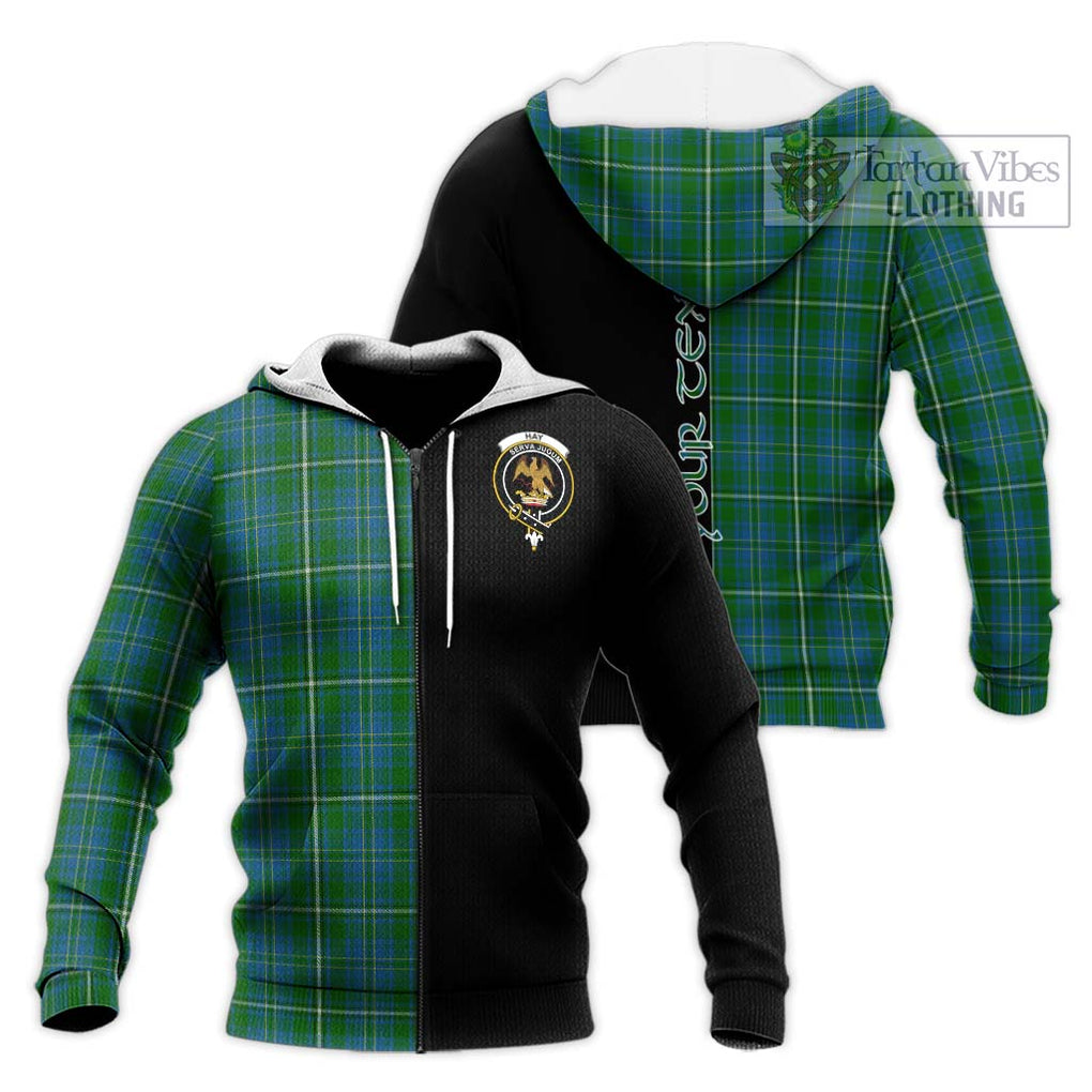 Hay Hunting Tartan Knitted Hoodie with Family Crest and Half Of Me Style Unisex Knitted Zip Hoodie - Tartanvibesclothing Shop