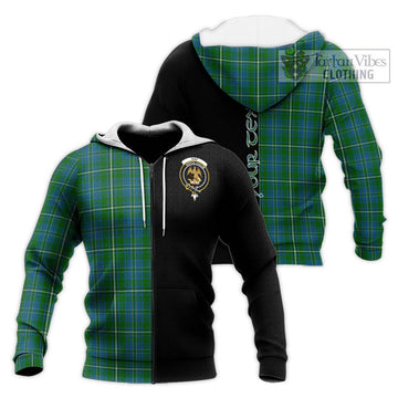 Hay Hunting Tartan Knitted Hoodie with Family Crest and Half Of Me Style