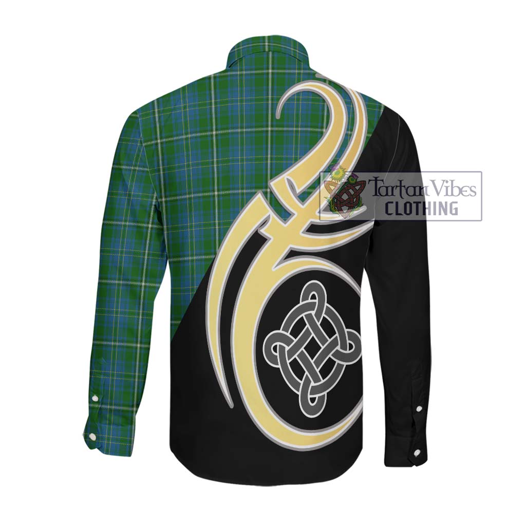 Hay Hunting Tartan Long Sleeve Button Shirt with Family Crest and Celtic Symbol Style Men's Shirt - Tartan Vibes Clothing