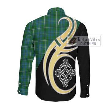 Hay Hunting Tartan Long Sleeve Button Shirt with Family Crest and Celtic Symbol Style